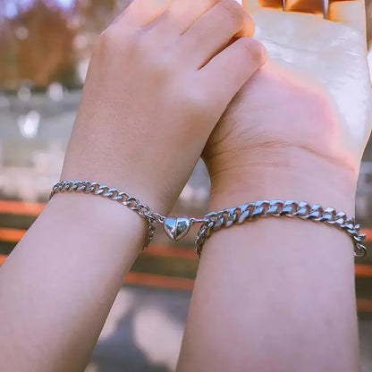 Stainless Steel Magnetic Heart Couple Bracelets for Men and Women