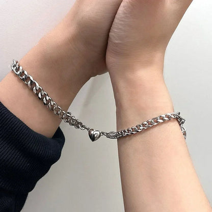 Stainless Steel Magnetic Heart Couple Bracelets for Men and Women