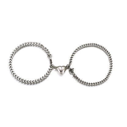 Stainless Steel Magnetic Heart Couple Bracelets for Men and Women