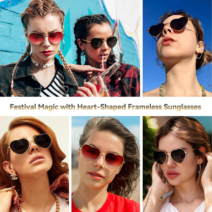 Heart Sunglasses Thin Metal Frame Lovely Heart Style for Women