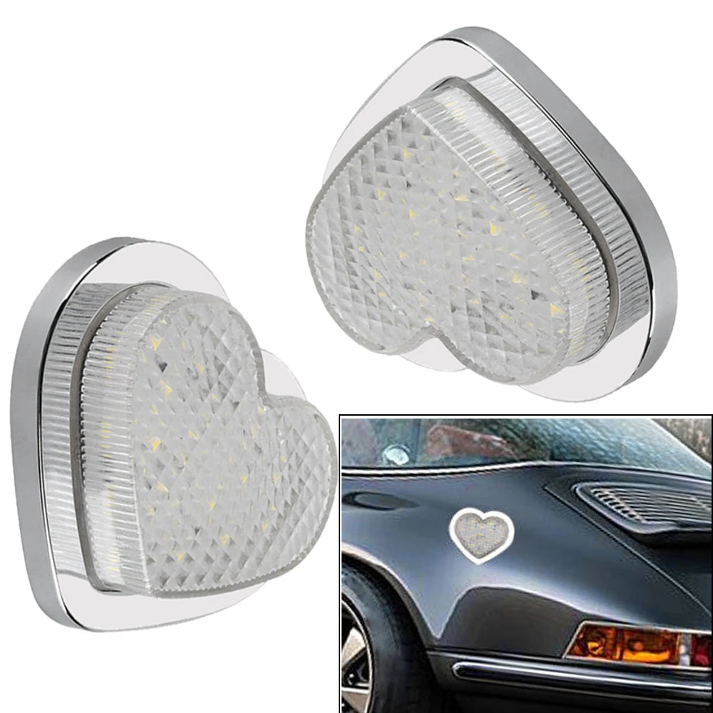 2PCS Red Heart Shaped Side Marker Turn Signal 12V Accessory LED Light for Cars Vans Trucks Trailers