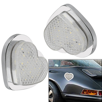 2PCS Red Heart Shaped Side Marker Turn Signal 12V Accessory LED Light for Cars Vans Trucks Trailers