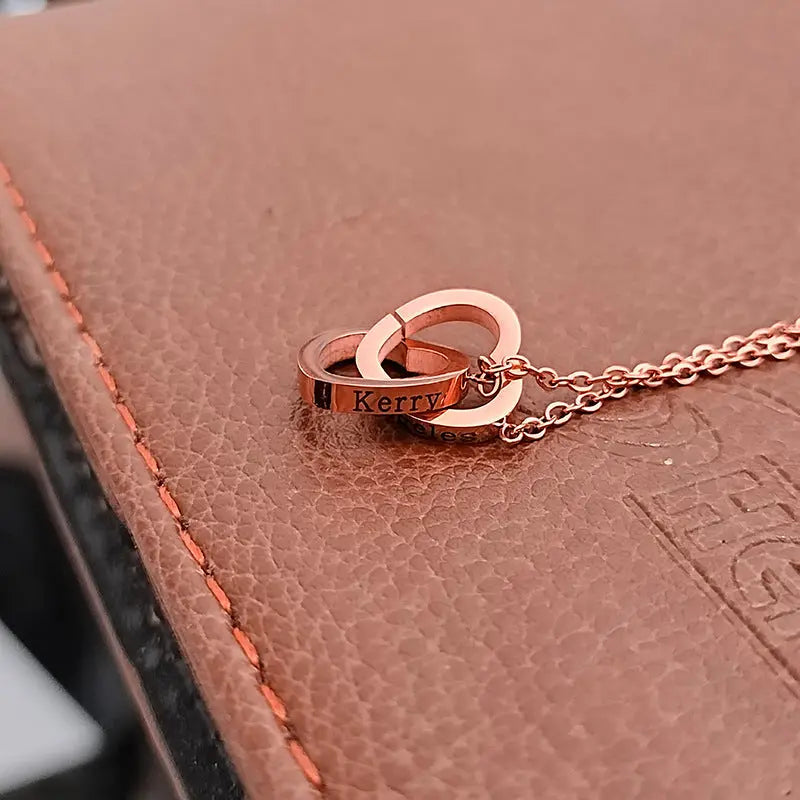 Double Heart Name Necklace - Couples Necklace