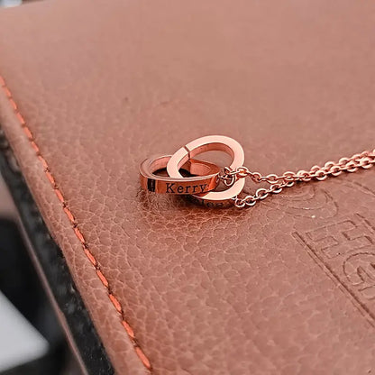 Double Heart Name Necklace - Couples Necklace