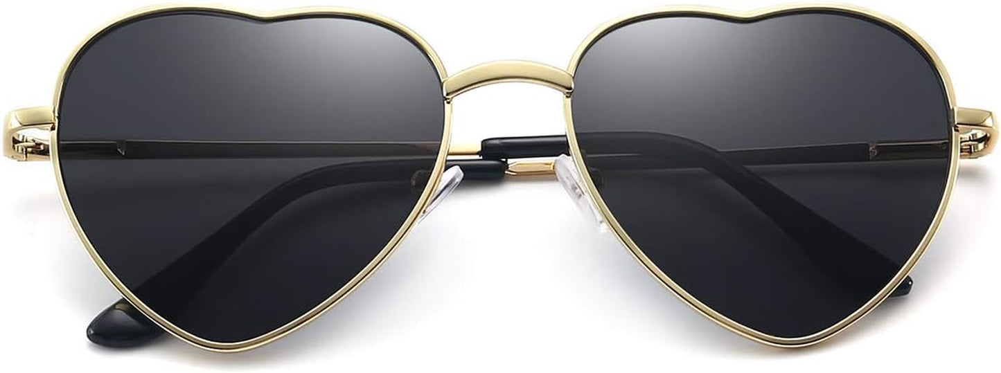 Heart Sunglasses Thin Metal Frame Lovely Heart Style for Women