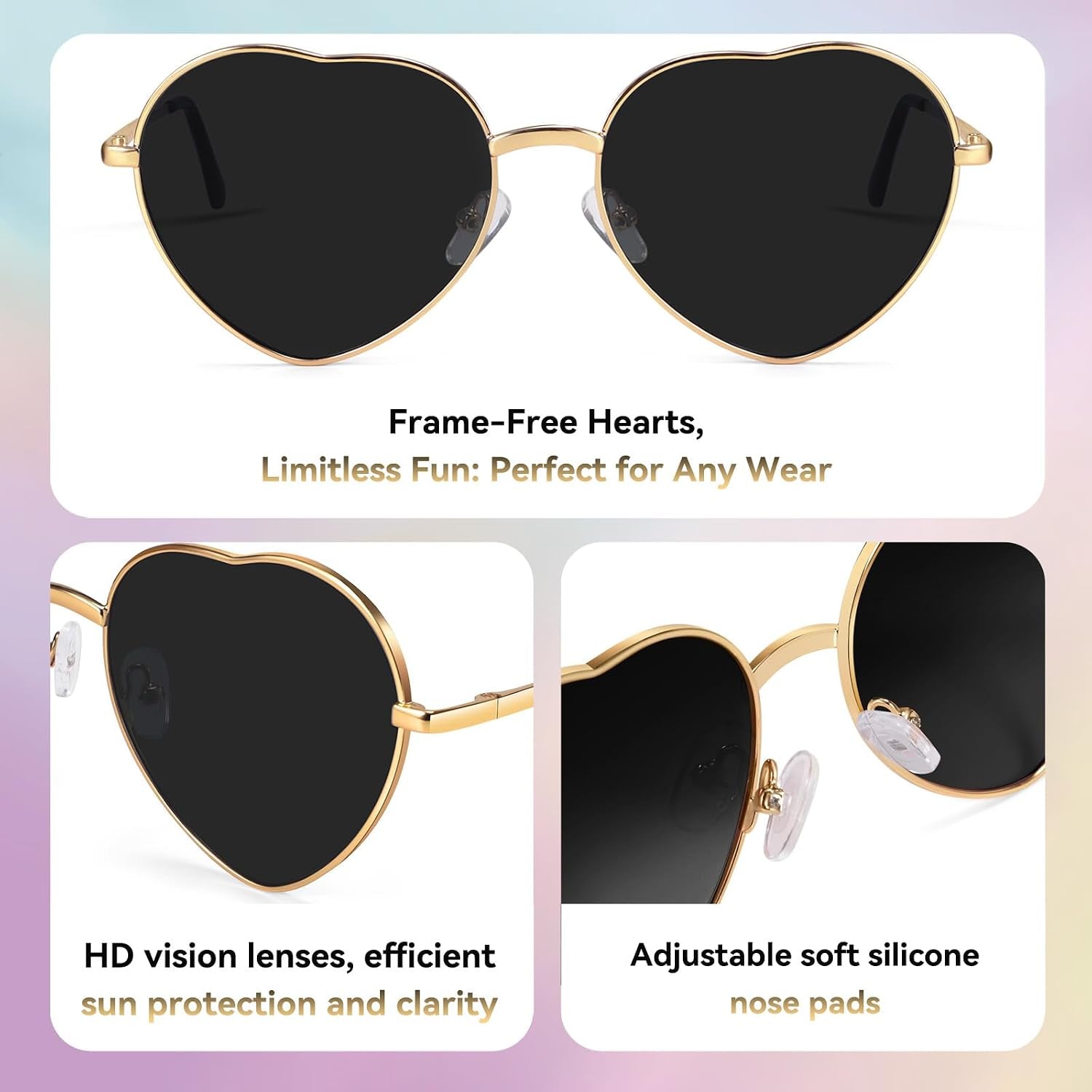 Heart Sunglasses Thin Metal Frame Lovely Heart Style for Women