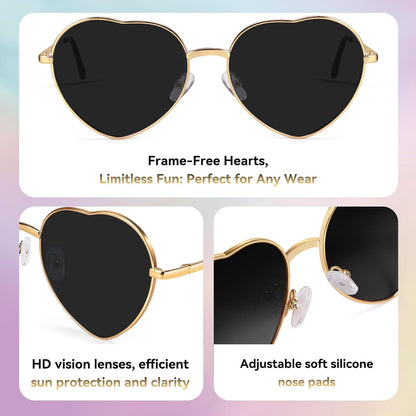 Heart Sunglasses Thin Metal Frame Lovely Heart Style for Women