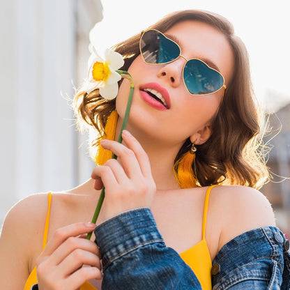 Heart Sunglasses Thin Metal Frame Lovely Heart Style for Women